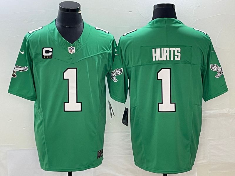 Men Philadelphia Eagles 1 Hurts Green Nike Throwback Player Game NFL Jersey